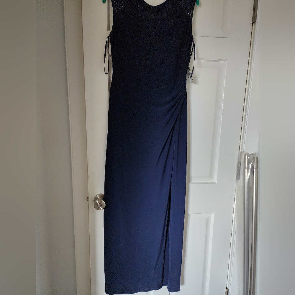 Navy Ralph Lauren floor length dress/gown with sequins, size 12p